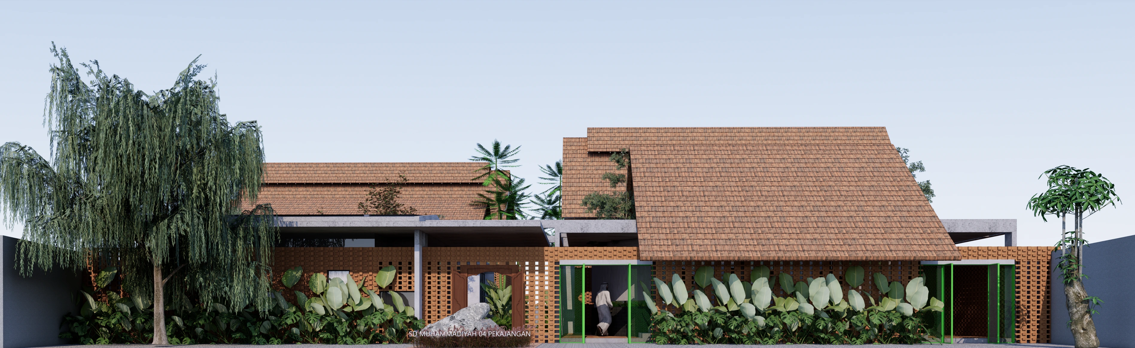 Modern architectural facade with flowing curves